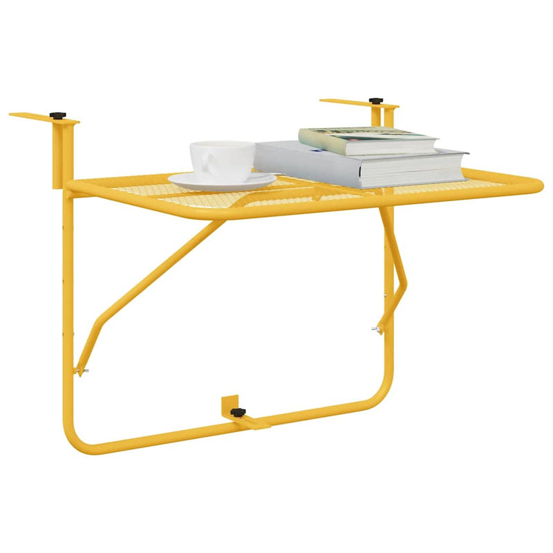 vidaXL Függő erkélyasztal Mustár 60 x 39 x 65 cm Acél