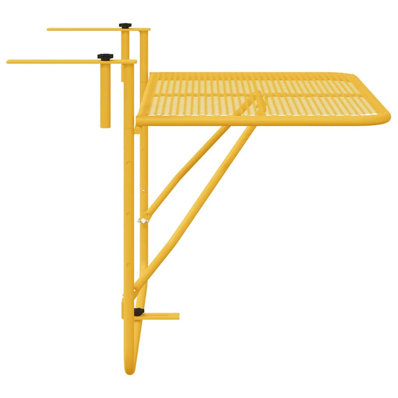 vidaXL Függő erkélyasztal Mustár 60 x 39 x 65 cm Acél