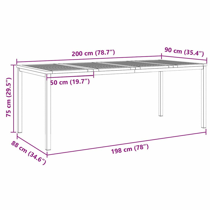 vidaXL KültériÉtkezőAsztal Barna 200x90x75 cm Szilárd teakfa
