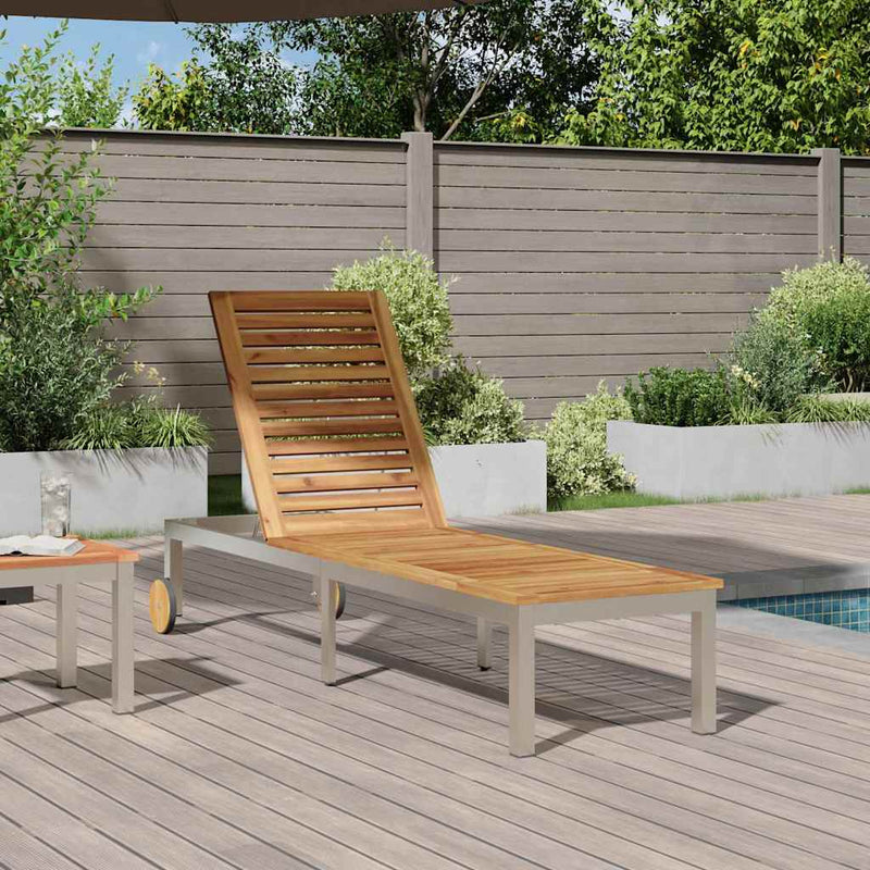 vidaXL Napozó 1-személy Barna 207 x 58 x 35cm Tömör akácfa