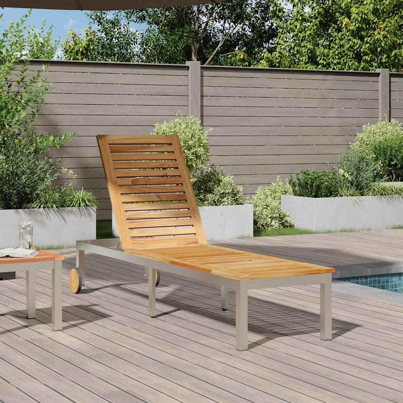 vidaXL Napozó 1-személy Barna 207 x 58 x 35cm Tömör akácfa