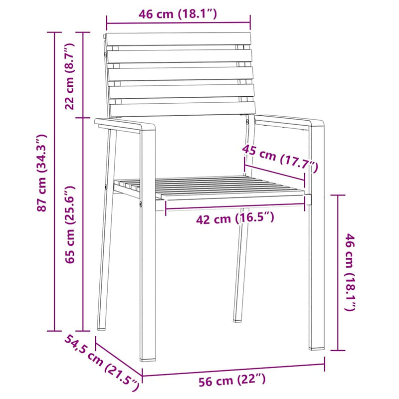vidaXL Kerti Szék 2 pcs Barna 56 x 54.5 x 87 cm Tömör tíkfa