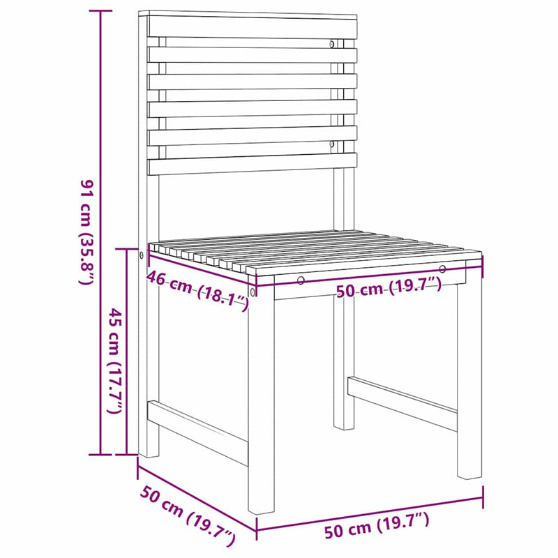 vidaXL Kerti Szék 2 pcs Barna 50 x 50 x 91cm Tömör akácfa