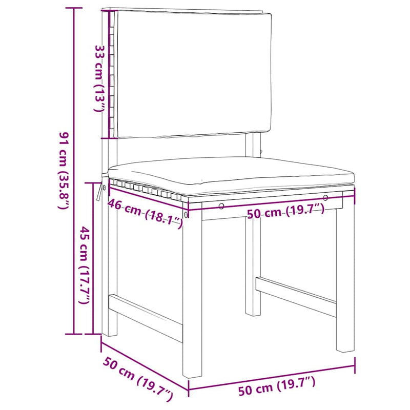 vidaXL Kerti Szék 2 pcs Barna 50 x 50 x 91cm Tömör akácfa