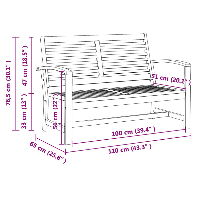 vidaXL Kerti pad Természetes 110 x 64 x 76.5 cm Tömör tíkfa