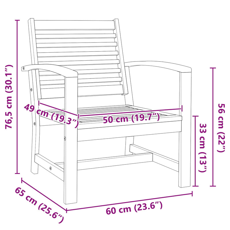 vidaXL Kerti székek 2 pcs Természetes 60 x 65 x 76.5 cm Tömör tíkfa