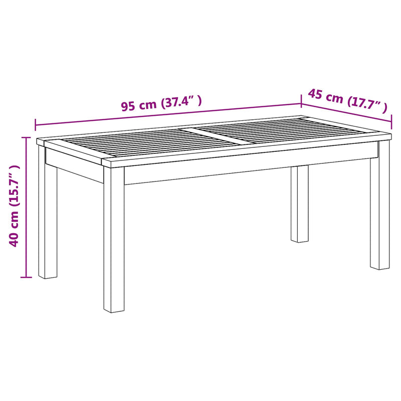 vidaXL Kerti Asztal Természetes 95 x 45 x 40 cm Tömör tíkfa