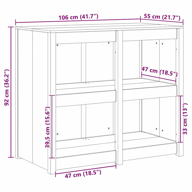 vidaXL Konyhaszekrény polcokkal Barna 106 x 55 x 92 cm tömör duglászfa