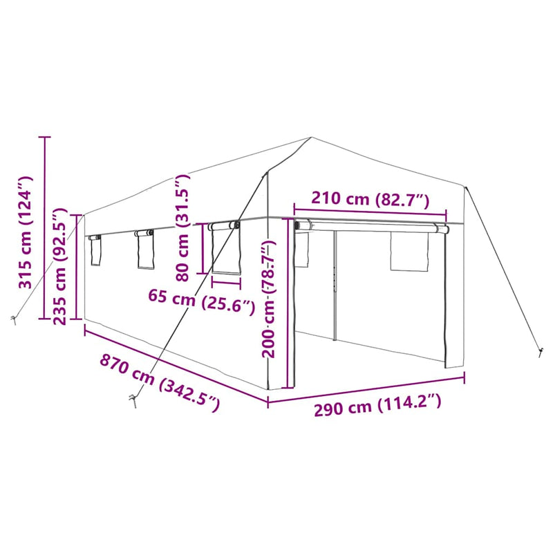 vidaXL Melegház tetővel Zöld 290 x 870 x 315 cm Acél