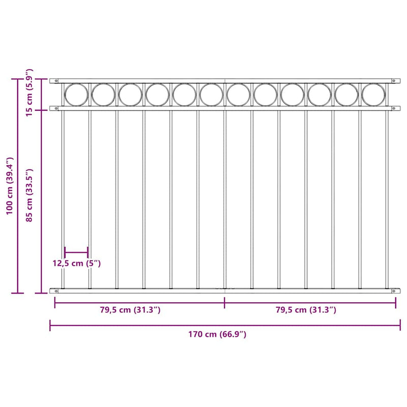 vidaXL Kerti Kerítés Fehér Acél