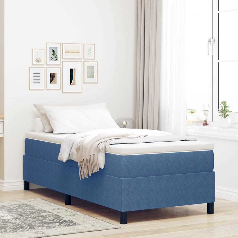 vidaXL Boxrugós ágy Kék és Fehér 203 x 100 x 60 cm Bársony anyag