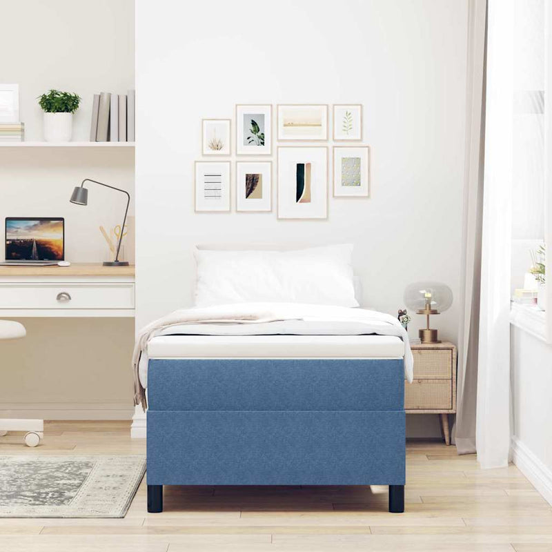 vidaXL Boxrugós ágy Kék és Fehér 203 x 100 x 60 cm Bársony anyag