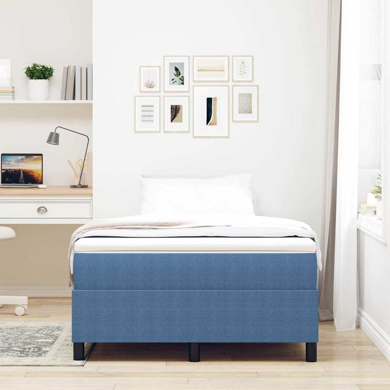 vidaXL Boxrugós ágy Kék és Fehér 203 x 120 x 60 cm Bársony anyag