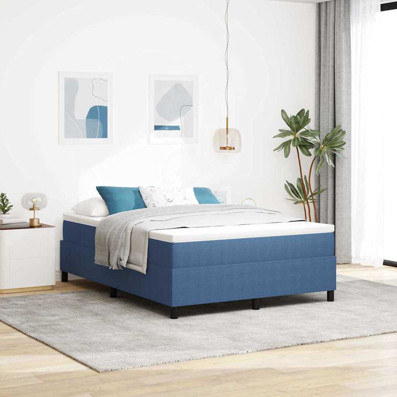 vidaXL Boxrugós ágy Kék és Fehér 203 x 140 x 60 cm Bársony anyag