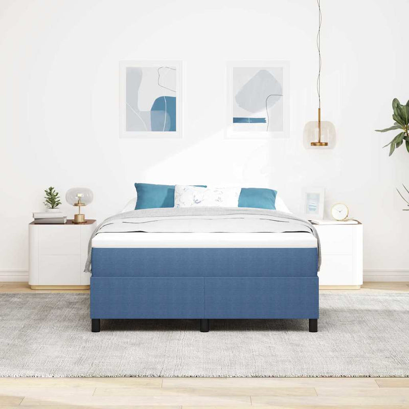 vidaXL Boxrugós ágy Kék és Fehér 203 x 140 x 60 cm Bársony anyag
