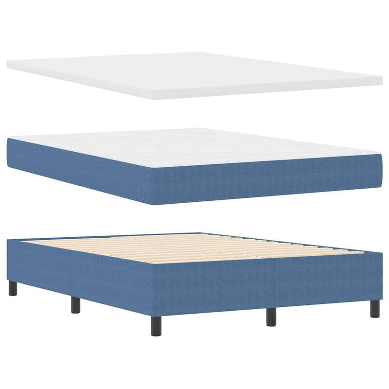 vidaXL Boxrugós ágy Kék és Fehér 203 x 140 x 60 cm Bársony anyag