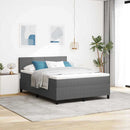 vidaXL Boxrugós ágy fejtámlával Világosszürke és fehér 160 x 200 cm