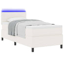 vidaXL LED Box Spring Ágy Krém és fehér 100 x 200 cm Bársonyos szövet