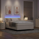 vidaXL LED Box Spring Ágy Krém és fehér 160 x 200 cm Bársonyos szövet