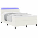 vidaXL LED Box Spring Ágy Krém és fehér 160 x 200 cm Bársonyos szövet
