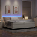 vidaXL LED Box Spring Ágy Krém és fehér 200 x 200 cm Bársonyos szövet
