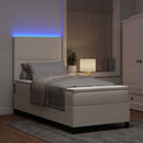 vidaXL LED Box Spring Ágy Krém és fehér 100 x 200 cm Bársonyos szövet