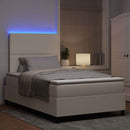 vidaXL LED Box Spring Ágy Krém és fehér 120 x 200 cm Bársonyos szövet