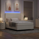 vidaXL LED Box Spring Ágy Krém és fehér 160 x 200 cm Bársonyos szövet