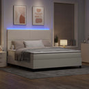 vidaXL LED Box Spring Ágy Krém és fehér 180 x 200 cm Bársonyos szövet