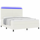 vidaXL LED Box Spring Ágy Krém és fehér 180 x 200 cm Bársonyos szövet