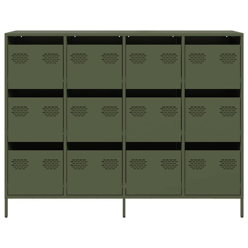 vidaXL olívazöld hidegen hengerelt acél tálalószekrény 135x39x103,5 cm