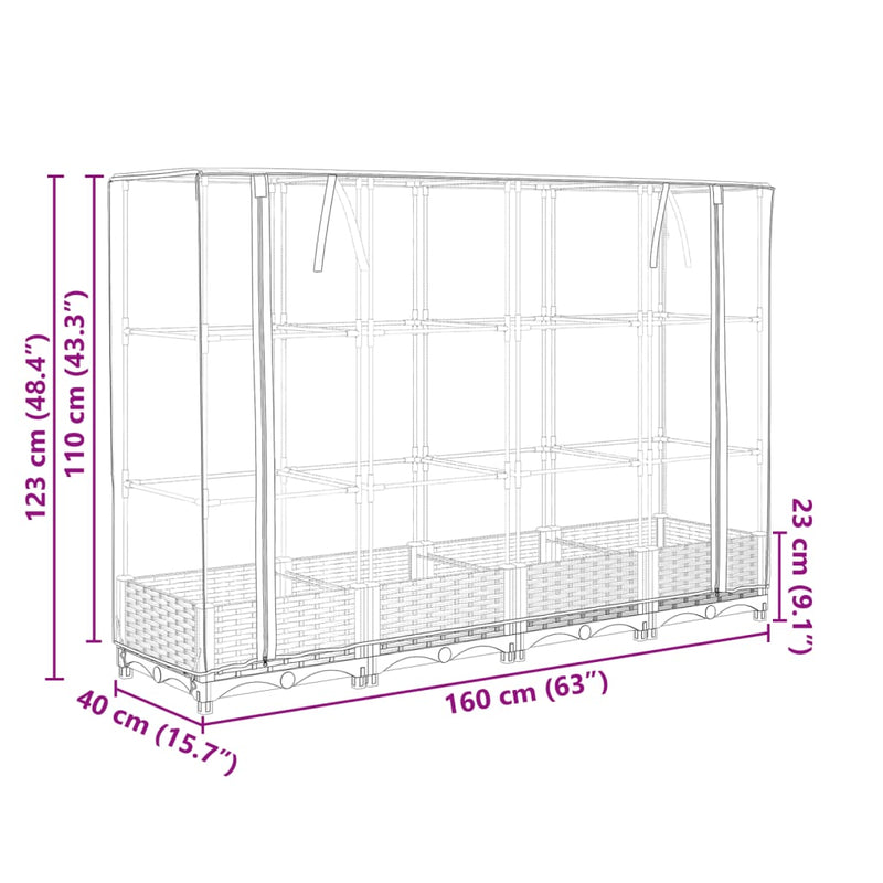 vidaXL rattan megjelenésű magaságyás melegháztakaróval 160x40x123 cm