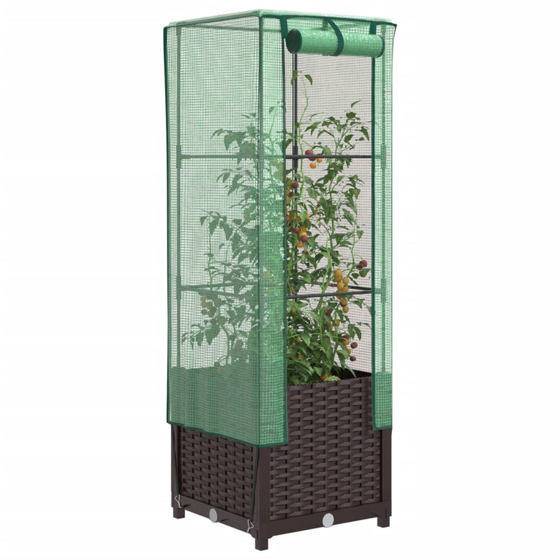 vidaXL rattan megjelenésű magaságyás melegháztakaróval 40x40x139 cm