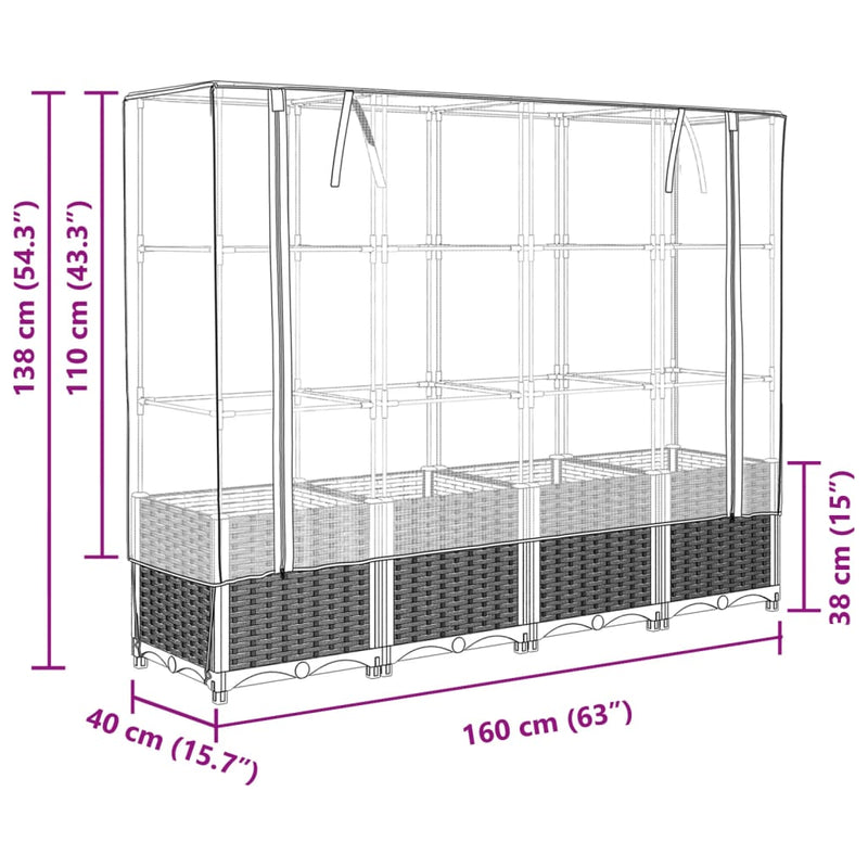 vidaXL rattan megjelenésű magaságyás melegháztakaróval 160x40x138 cm