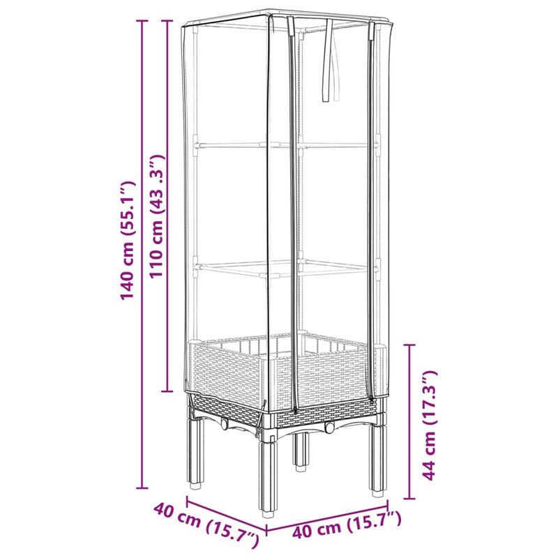 vidaXL rattan megjelenésű magaságyás melegháztakaróval 40x40x140 cm