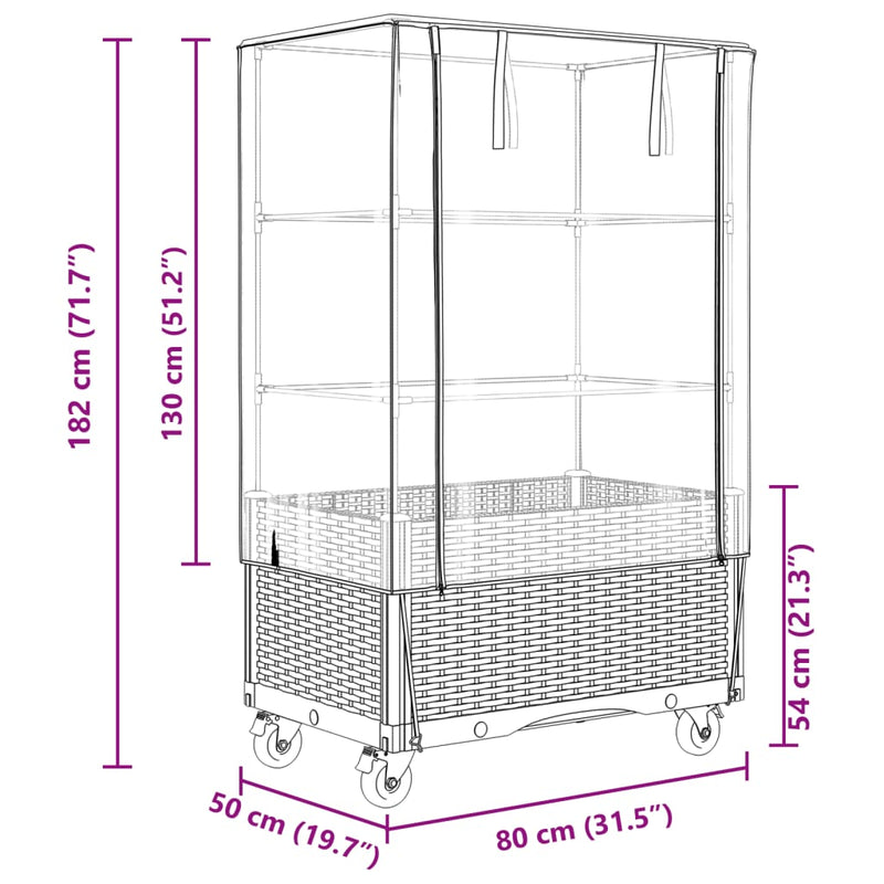 vidaXL rattan megjelenésű magaságyás borítással/kerékkel 80x50x182 cm