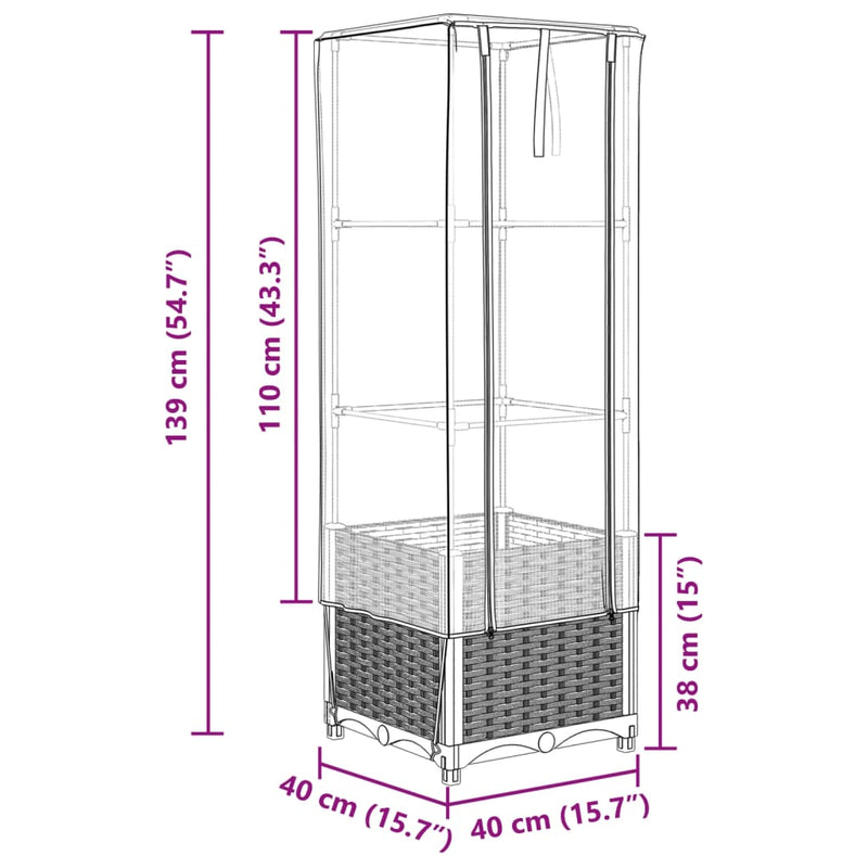 vidaXL rattan megjelenésű magaságyás melegháztakaróval 40x40x139 cm