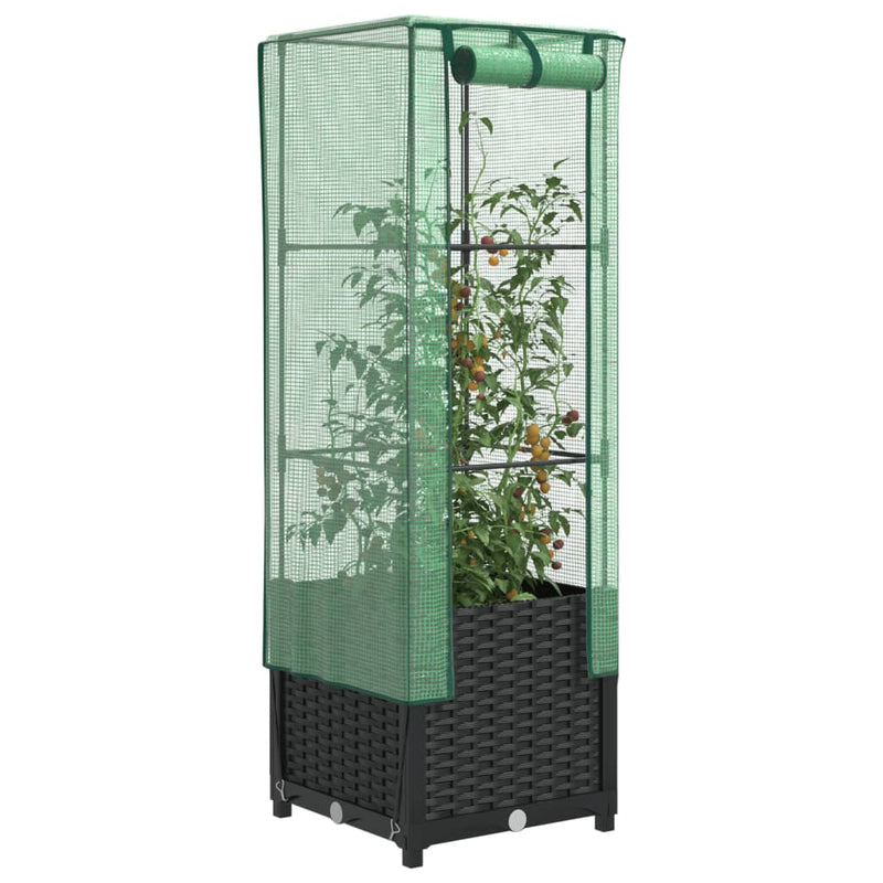 vidaXL rattan megjelenésű magaságyás melegháztakaróval 40x40x139 cm