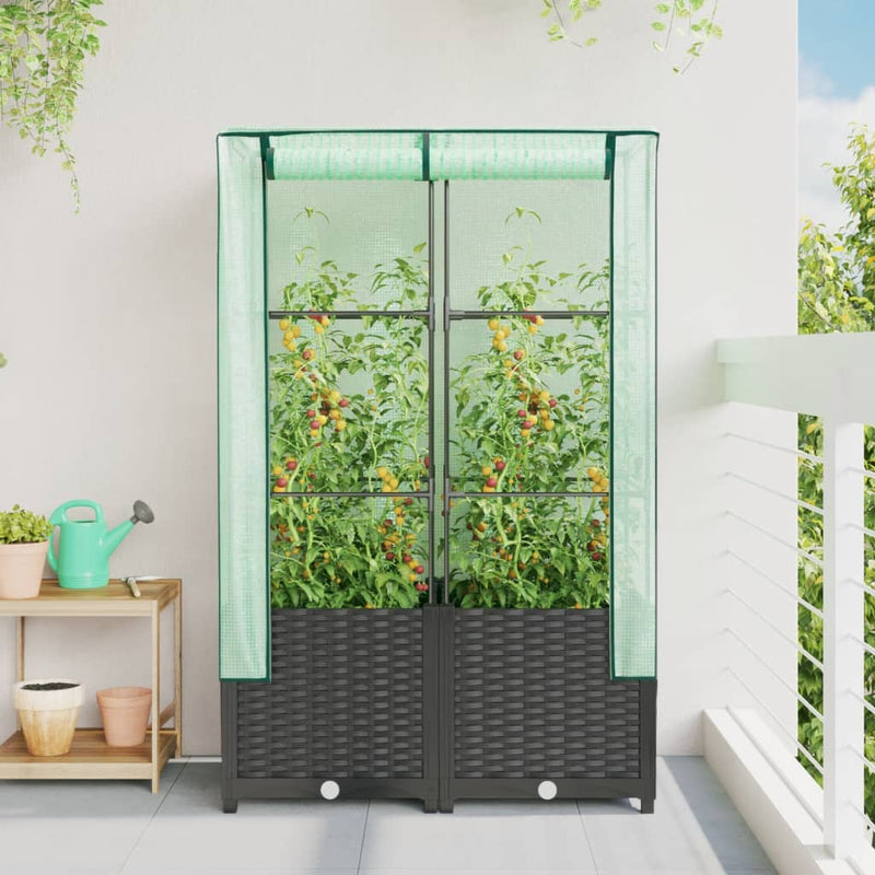 vidaXL rattan megjelenésű magaságyás melegháztakaróval 80x40x138 cm