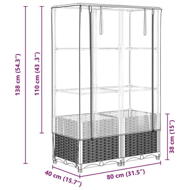 vidaXL rattan megjelenésű magaságyás melegháztakaróval 80x40x138 cm