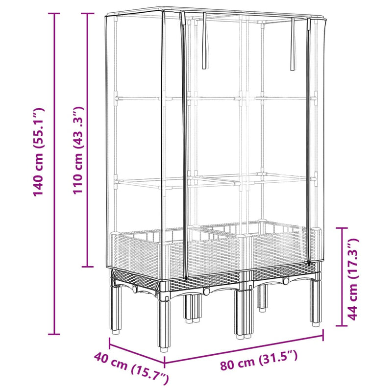 vidaXL rattan megjelenésű magaságyás melegháztakaróval 80x40x140 cm