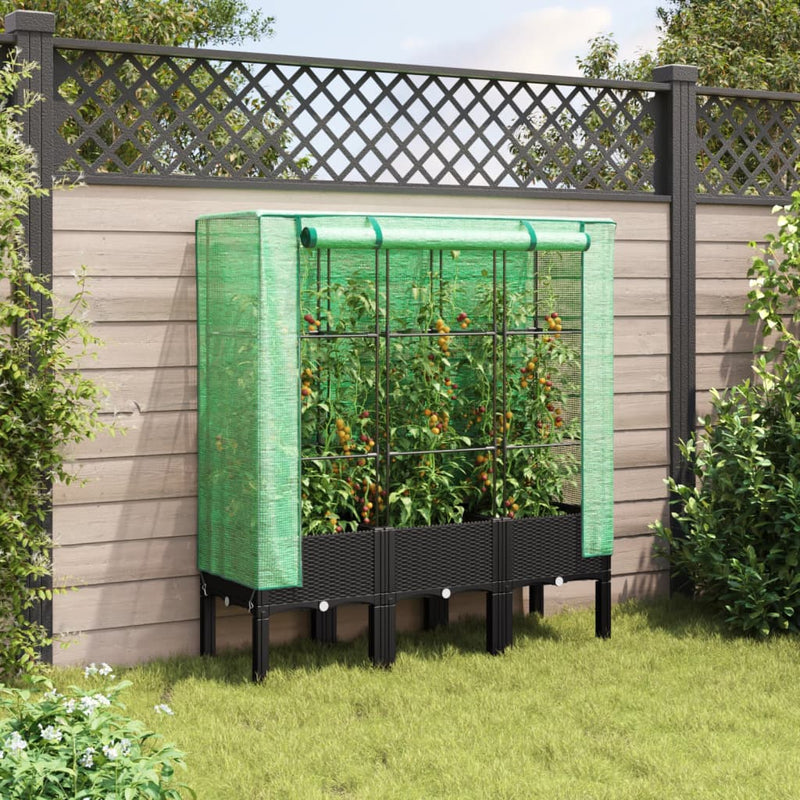 vidaXL rattan megjelenésű magaságyás melegháztakaróval 120x40x140 cm