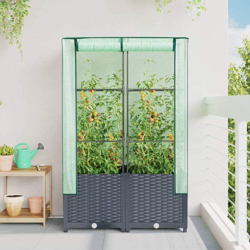 vidaXL rattan megjelenésű magaságyás melegháztakaróval 80x40x138 cm