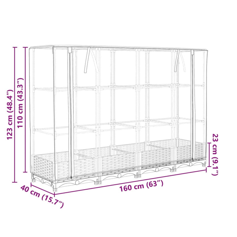 vidaXL rattan megjelenésű magaságyás melegháztakaróval 160x40x123 cm