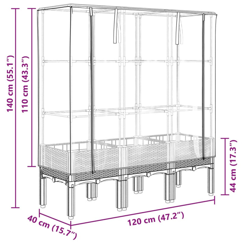 vidaXL rattan megjelenésű magaságyás melegháztakaróval 120x40x140 cm