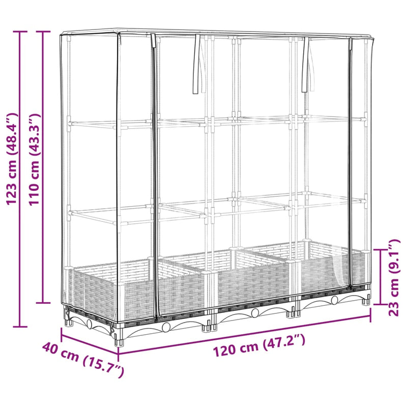 vidaXL rattan megjelenésű magaságyás melegháztakaróval 120x40x123 cm