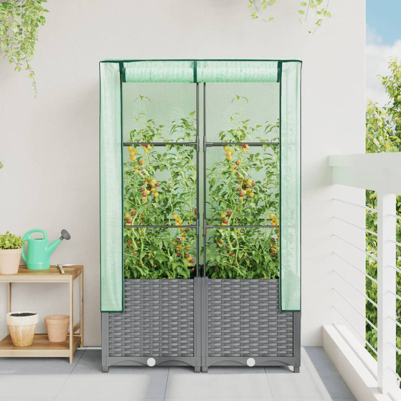 vidaXL rattan megjelenésű magaságyás melegháztakaróval 80x40x138 cm