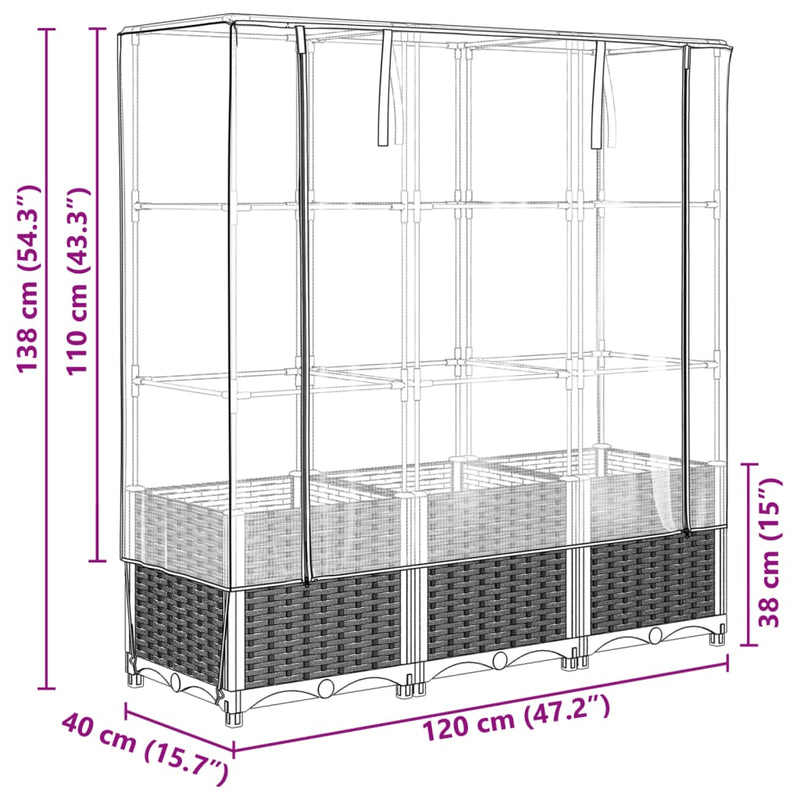 vidaXL rattan megjelenésű magaságyás melegháztakaróval 120x40x138 cm