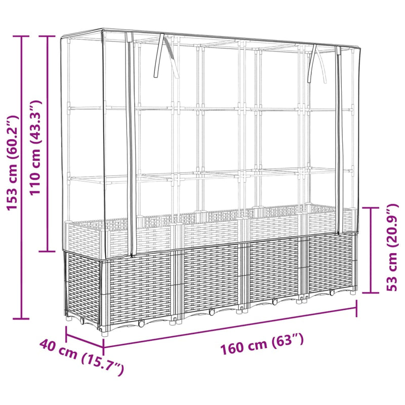 vidaXL rattan megjelenésű magaságyás melegháztakaróval 160x40x153 cm