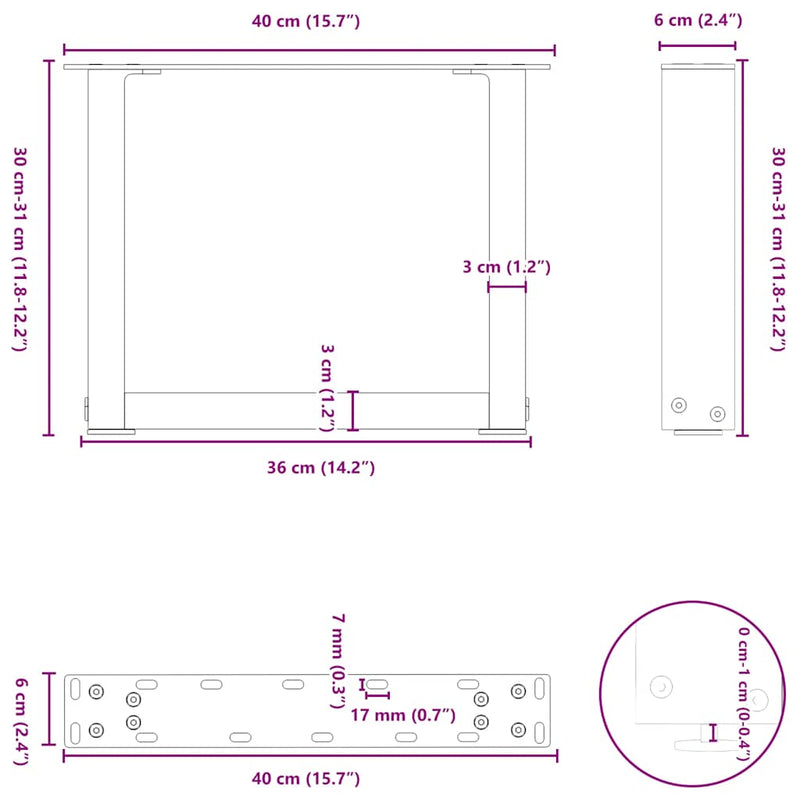 vidaXL 2 db U alakú natúr acél dohányzóasztal láb 40x(30-31) cm